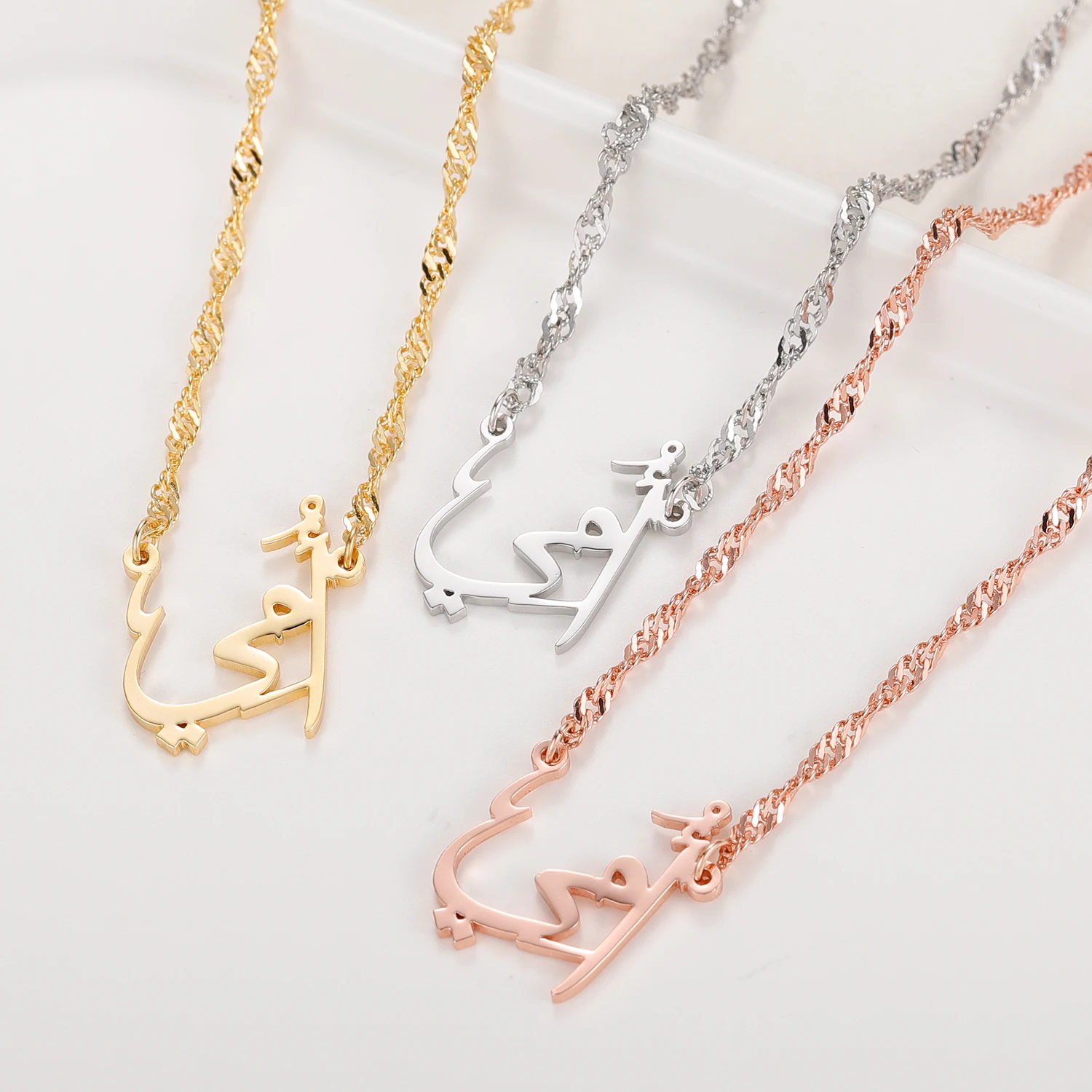 Islam Jewelry Personalized Font Pendant Necklaces Stainless Steel Gold Chain Custom Arabic Name Necklace Women Bridesmaid Gift