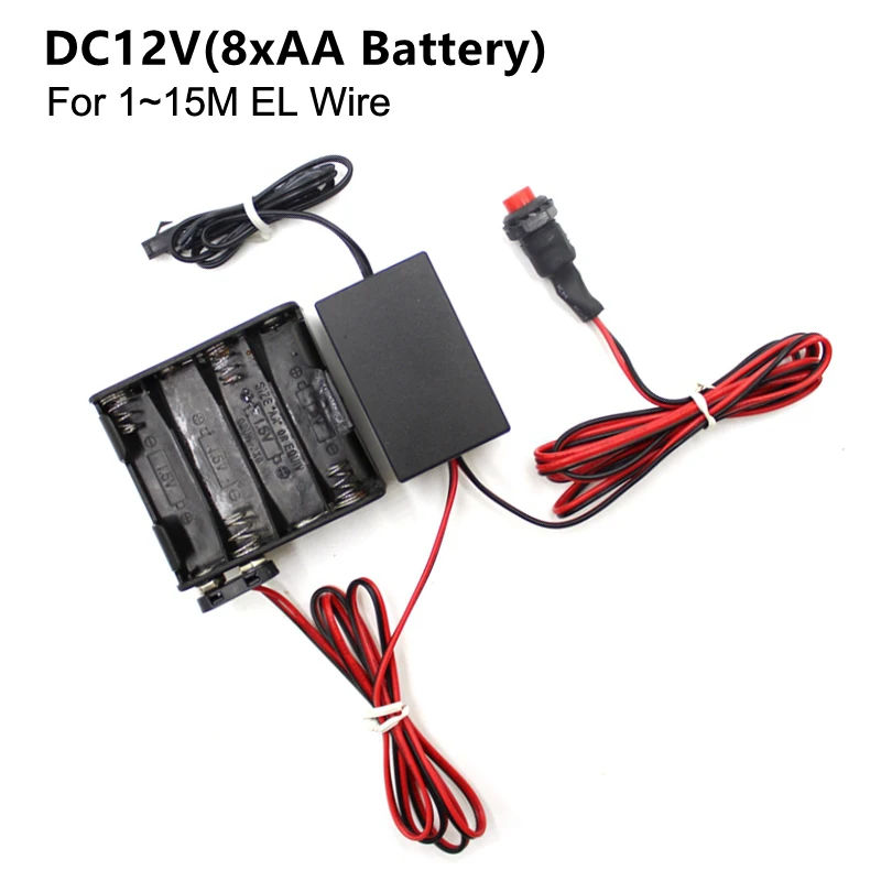 DC12V 8*AA Battery Power Supply Adapter Driver Controller Inverter For 1-15M El Wire Electroluminescent Light,DC To AC