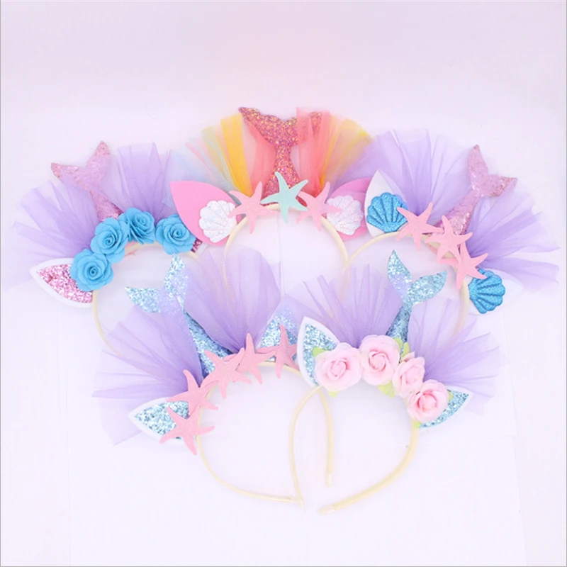 New European and American children's headgear gold powder mermaid hair band Beach theme party series hair accessories