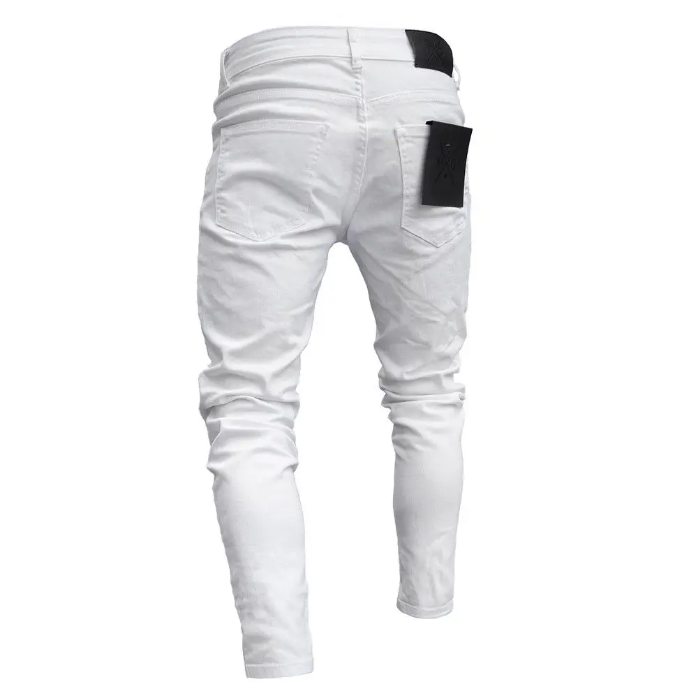 Mens Stretch Ripped Skinny Biker Jeans Pants Destroyed Slim Fit Denim Trousers