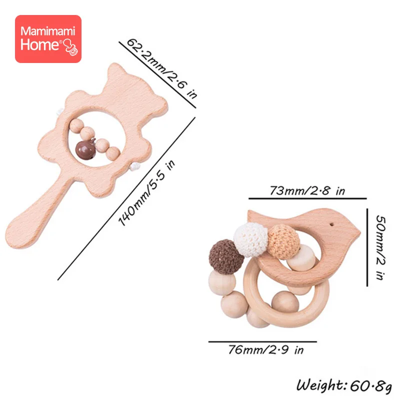 1 set di giocattoli per bambini musica sonaglio braccialetto di perline di legno all'uncinetto roditore di legno giocattoli da masticare montessori palestra prodotti per la dentizione del bambino regali appena nati