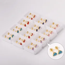 12 Pair/lot Cute Girls Stud Earrings 316L Stainless Steel For Women Love Heart Flower Piercing Stud Jewelry Party Gift Trendy
