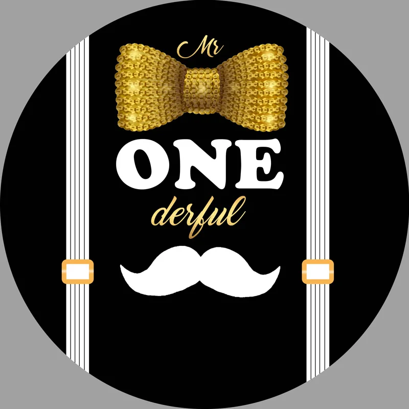 beard Round Panel Circle Backdrop Boy First Birthday Party Decoration Black Mr Onederful Background Gold Tie Candy Table Banner