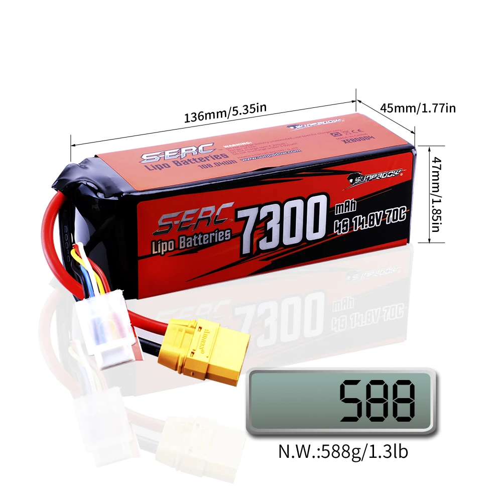 Sunpadow 4S Lipo Battery for 6000mAh 7300Ah 70C 14.8V with XT90 Plug Connector For RC Car Truck Tank Truggy Vehicle Buggy Hobby