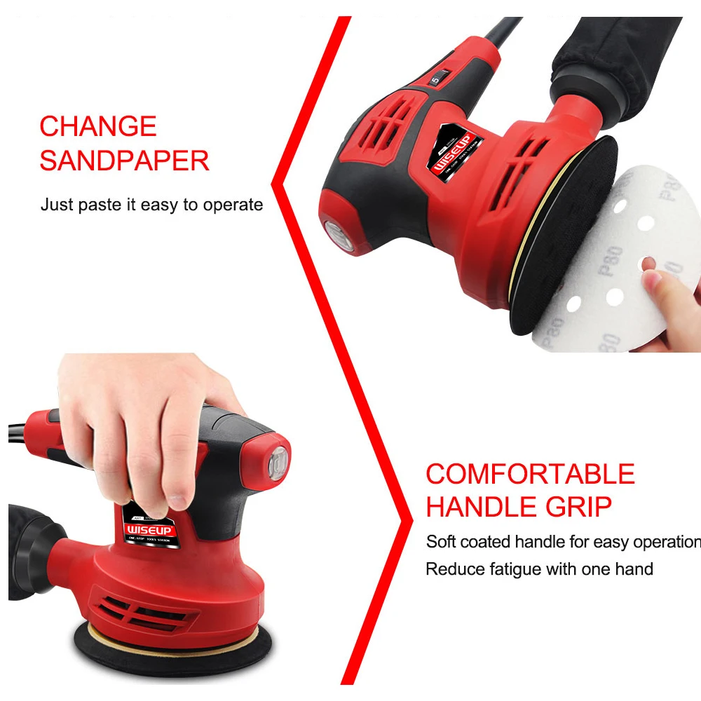 WISEUP 280W Sander ตัวแปรความเร็วขัดเครื่องฝุ่นกระเป๋า5ชิ้นวอลเปเปอร์เครื่องมือขัด