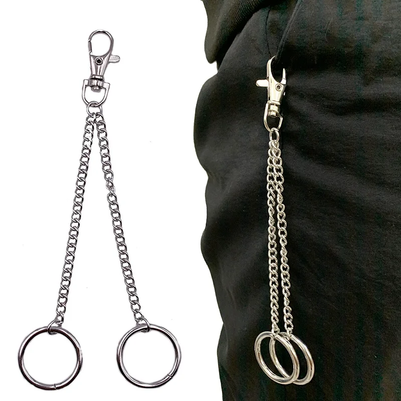 

Key Chains Silver Color Double Ring Short Alloy Chain Belt Unisex Simple And Practical Strong Personality Decorative Belt Chain