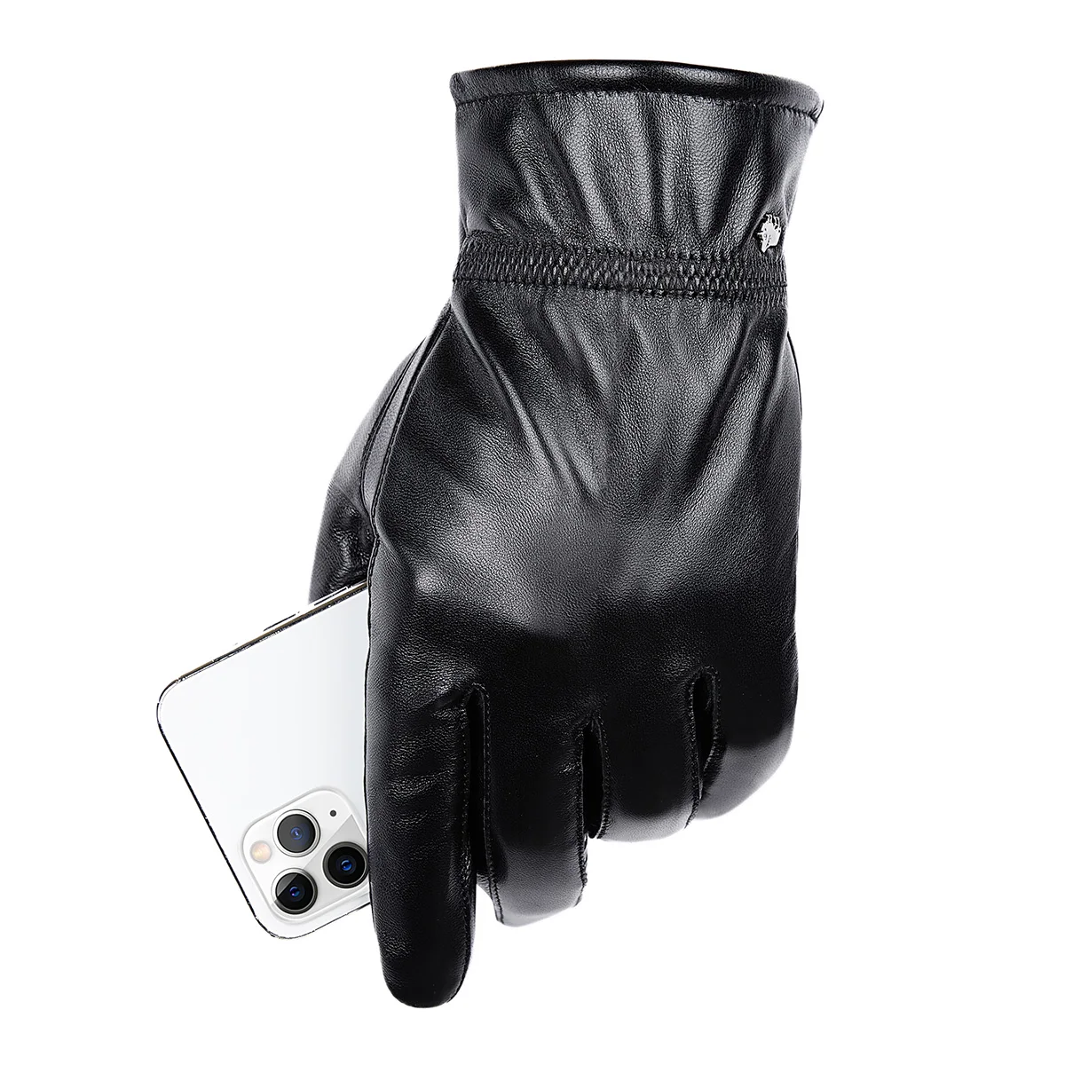 Bagressions DENIM-Gants en cuir véritable pour homme, peau de mouton, écran tactile, conduite, cyclisme, sourire, chaud, meilleur cadeau, hiver