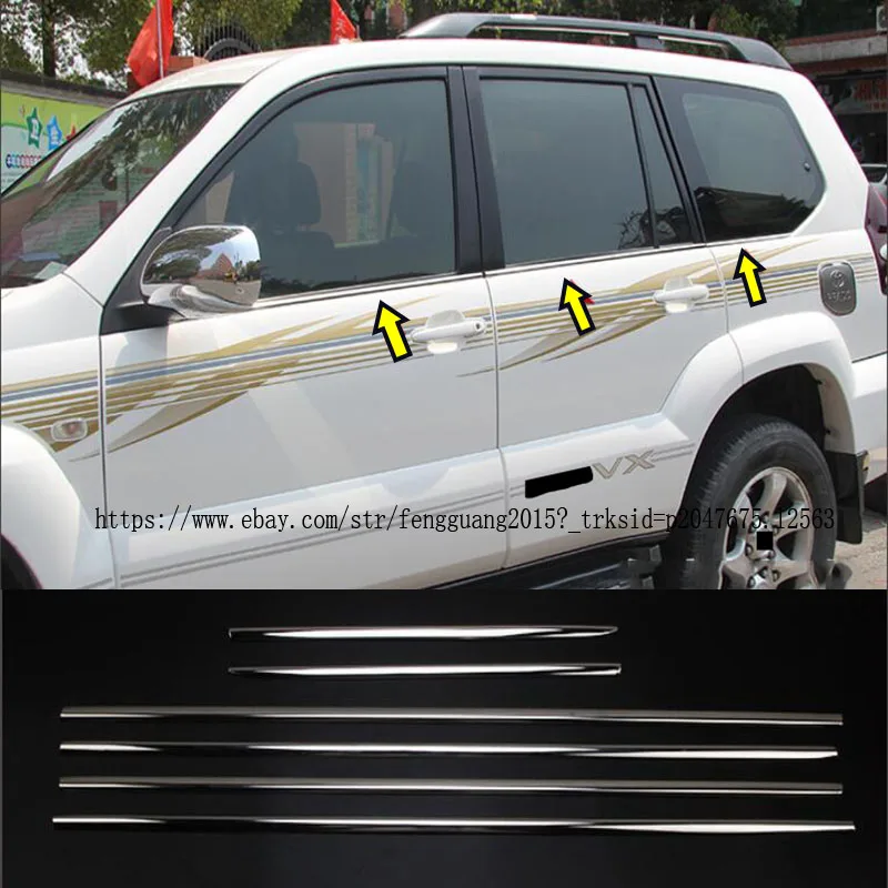 

For Toyota Prado FJ120 2003-2009 6pcs/set Stainless Window Trim Bottom Sill