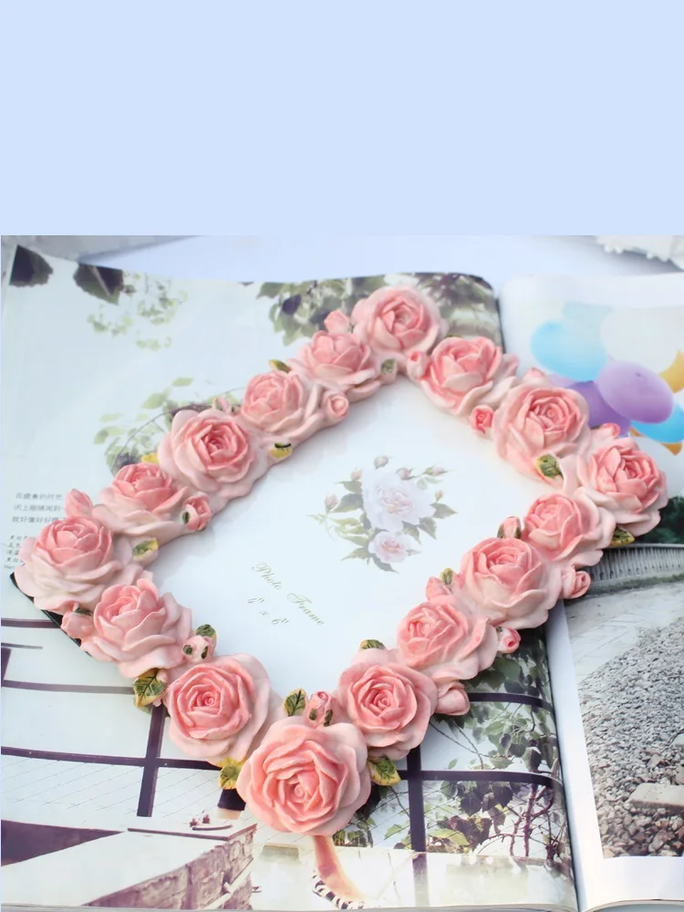 European-Style Rose Flower Resin Photo Frame, Carved Oval Frame, High-Grade Photo Frame, 6Inch