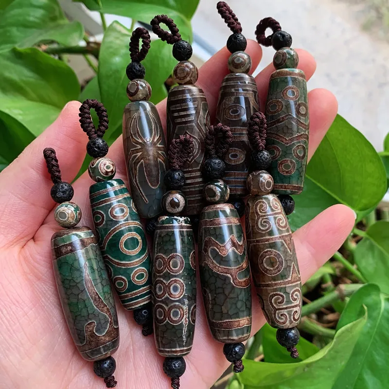 Reiki Healing Jewelry Natural Tibetan Dzi Agates Pendant Nine Eyes Guanyin Ruyi Dragon Agat Stone Pendant for Necklace Women Men