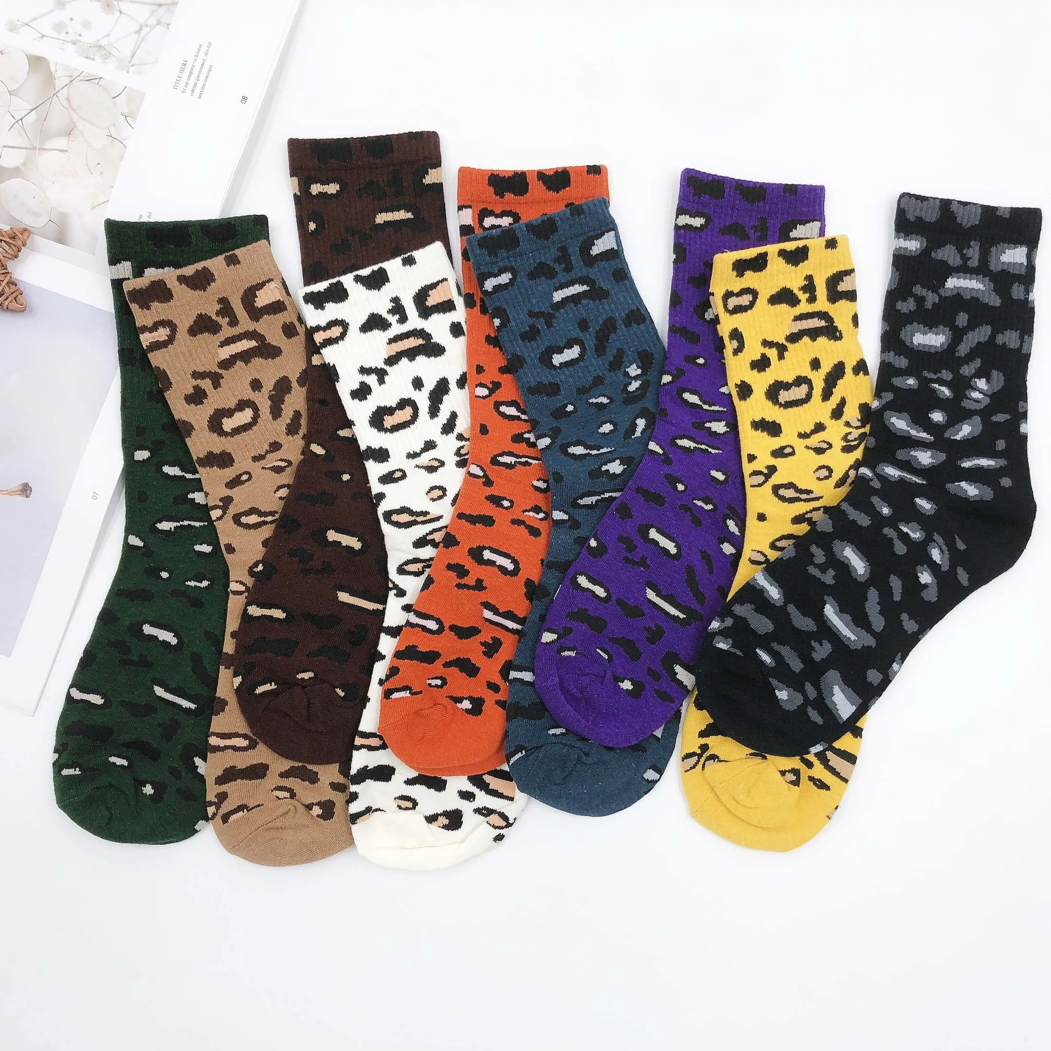 women  autumn winter fashion Leopard print Retro personality the new arrival cotton happy funny Tide socks