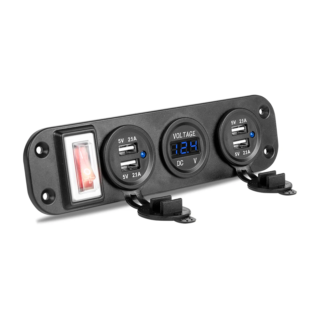 DIY 4in1 Dual USB Port charger Voltage Display 2.1+2.1A Multi-Port USB Phone Car Charger With On/Off Switch Safe Protection