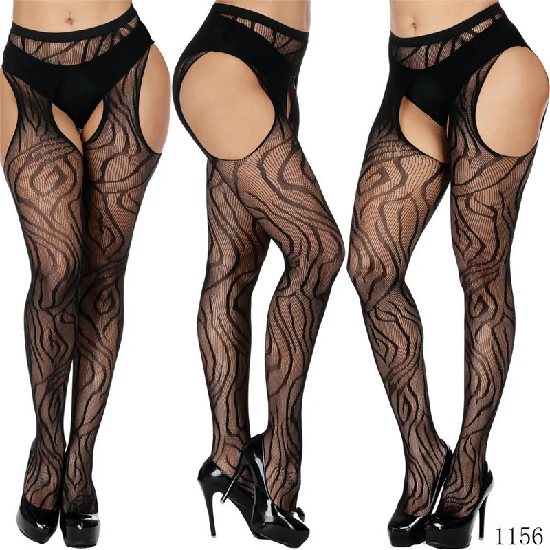 Plus Size Women Sexy Tights Crotchless High Elastic Stockings Lingerie Garter Belt Fishnet Pantyhose Open Crotch Tights