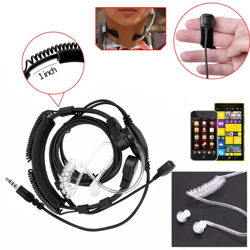 Auriculares con micrófono de garganta ajustable, audífonos de tubo acústico oculto con dedo PTT para iPhone y Android, 3,5mm