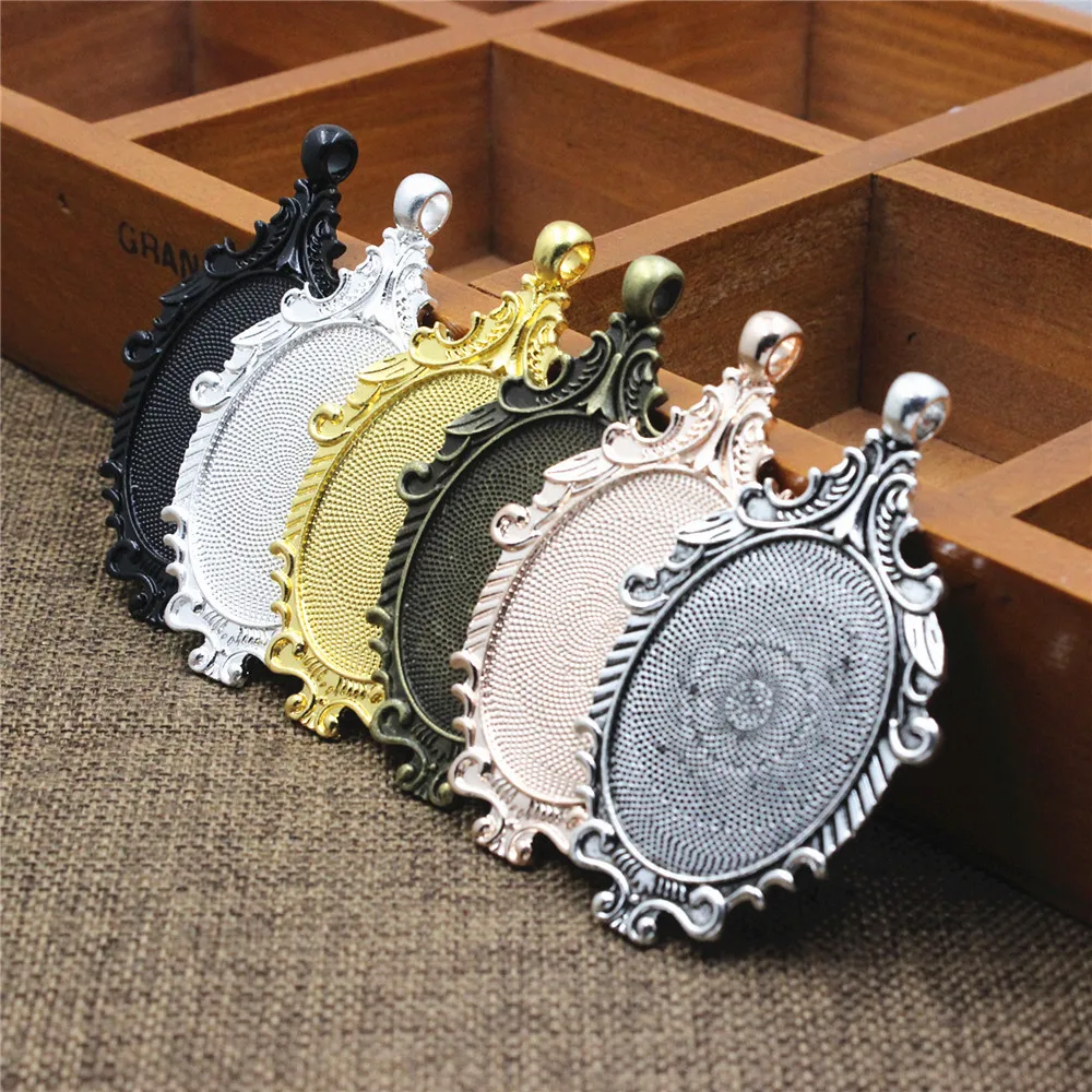 Fit 30x40mm Oval  Cabochons Zinc Alloy  Pendant Tray Cameo/Glass/Cabochon Frame bezel Settings Blank Base  5pcs/lot K05296