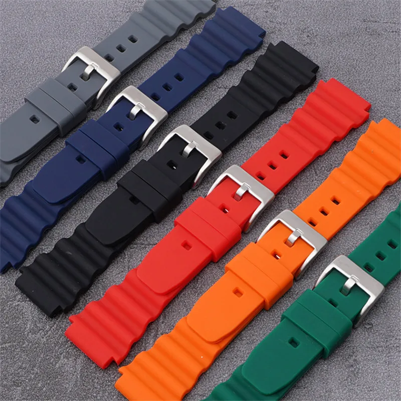 Diving Watch Strap 20mm 22mm Silicone Men Sport Waterproof Wrist Band Bracelet Accessories for Seiko SKX007 SRP777J1 for Citizen