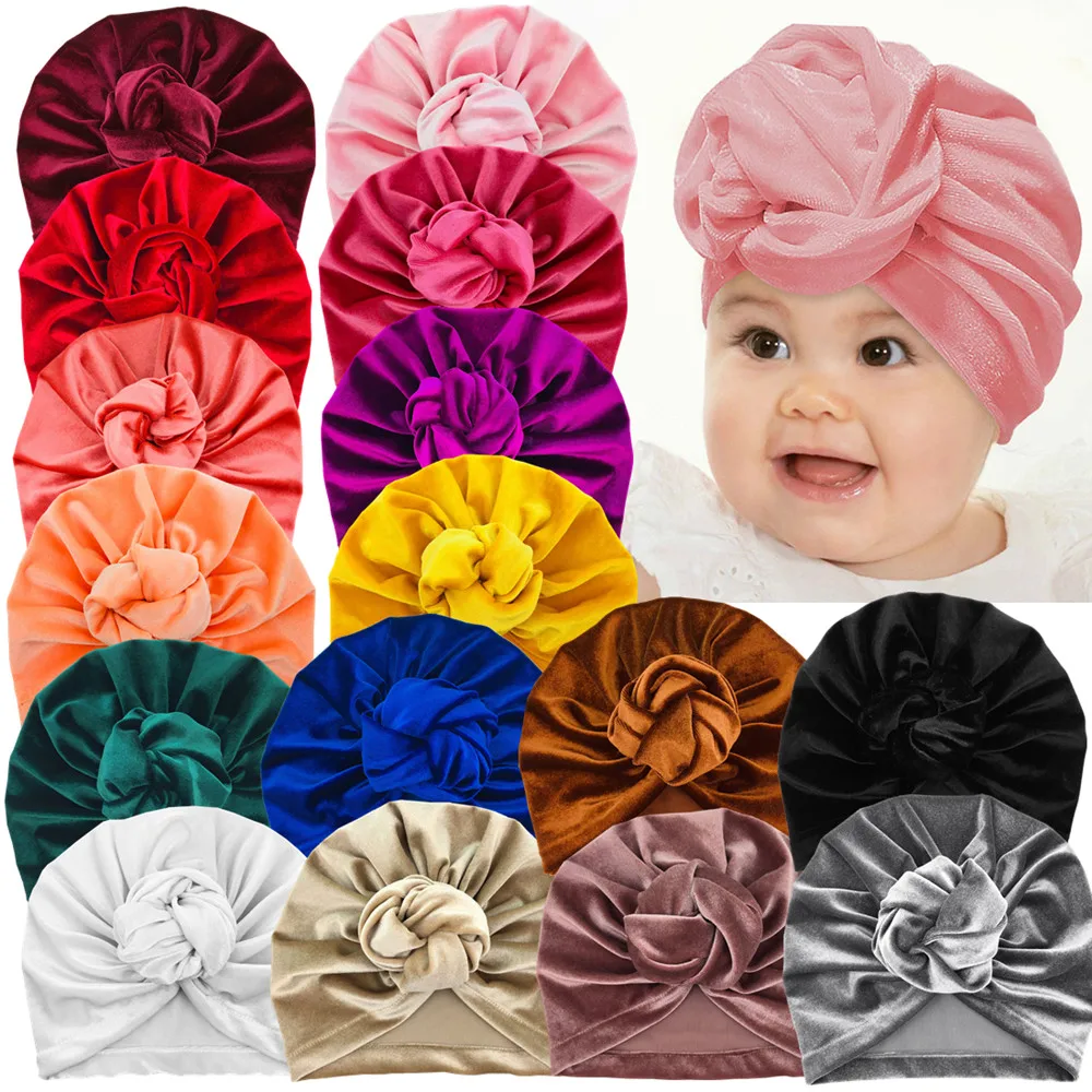 

16pc/lot Fashion Donut Baby Hat Velvet Elastic Beanie Cap Newborn Baby Round Knot Turban Headbands Infant Hats Hair Accessorie