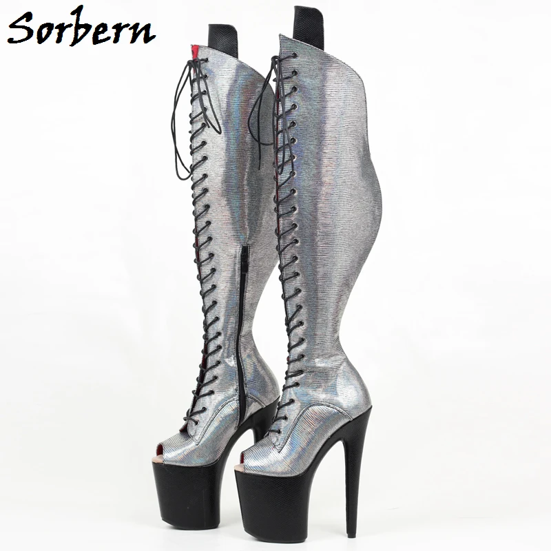 Sorben Customized Ladies Boots Wide Calf Fit Exotic Pole Dance High Heel Shoes Platform Lace Up Open Toe Or Closed Toe Long Boot