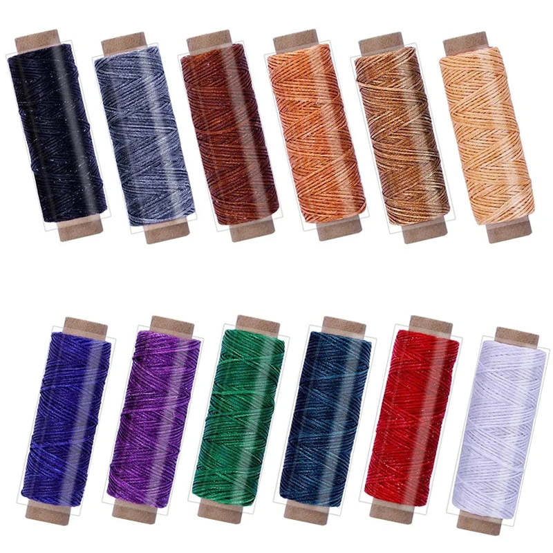 KAOBUY 12PCS 150D Leather Waxed Thread Cord For DIY Handicraft Tool Hand Stitching Thread For Leather Craft DIY, Bookbinding