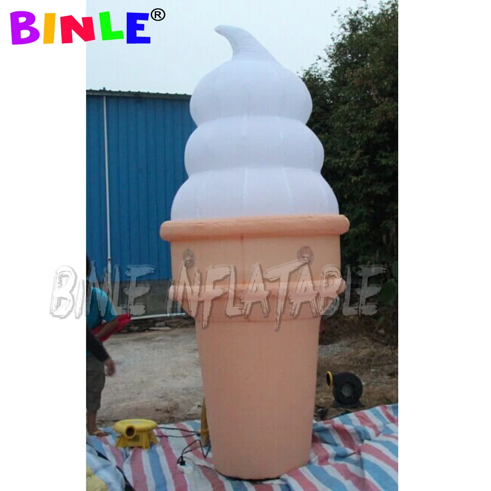 Outdoor giant inflatable ice cream cone,ice cream replica with led lights for shop advertisement LOGO printable