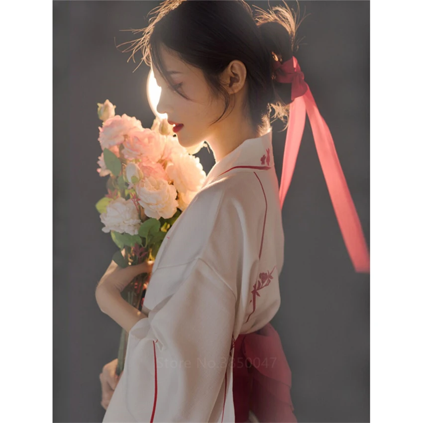 Japanese Style Traditional Kimono Casual Samurai Women Ladies Geisha White Haori Yukata Bowknot High Quality Trend Loose Clothes