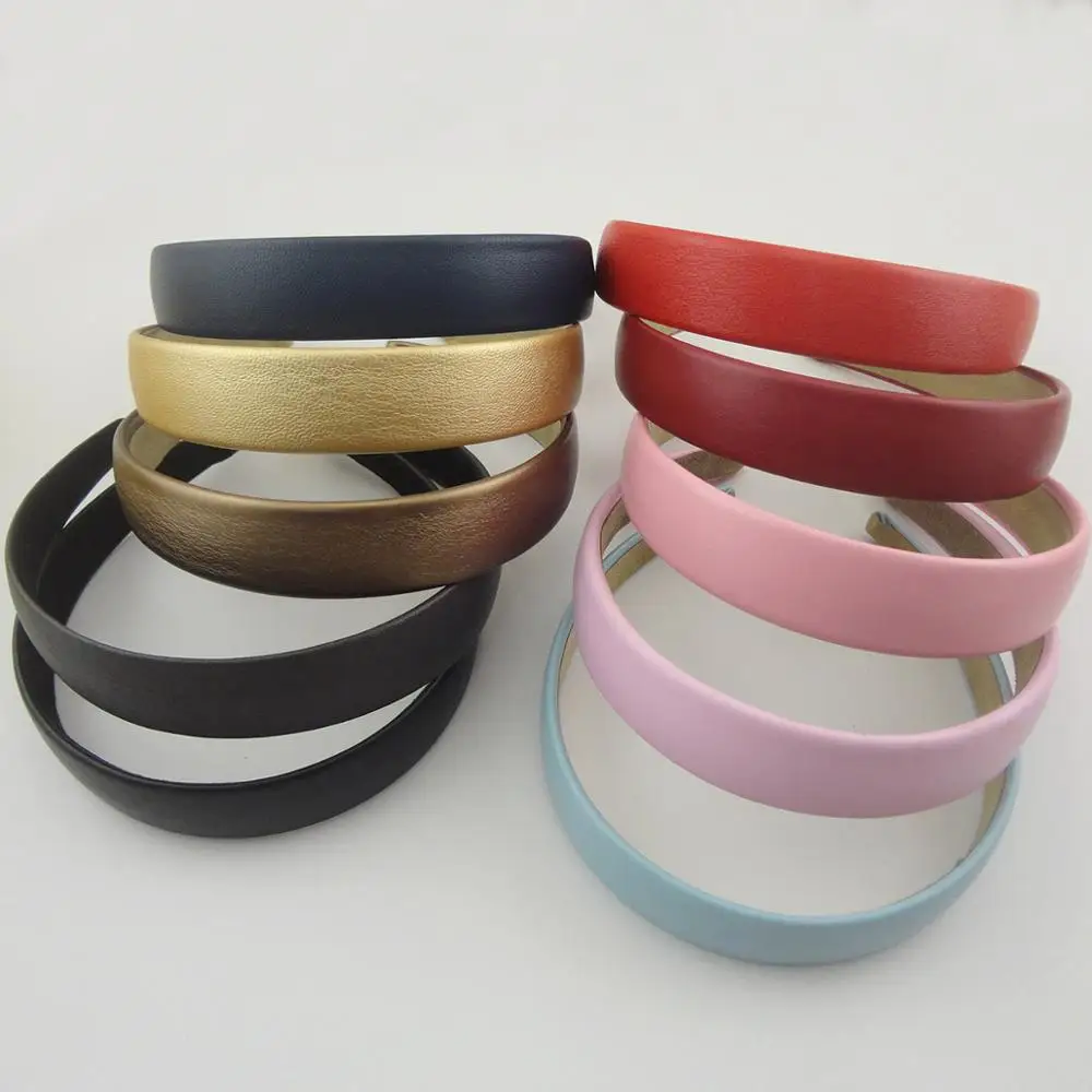 

10PCS 25mm 1.0" PU leather Covered Plain Plastic Hair Headbands with black velvet back,Assorted Colors,BARGAIN for BULK