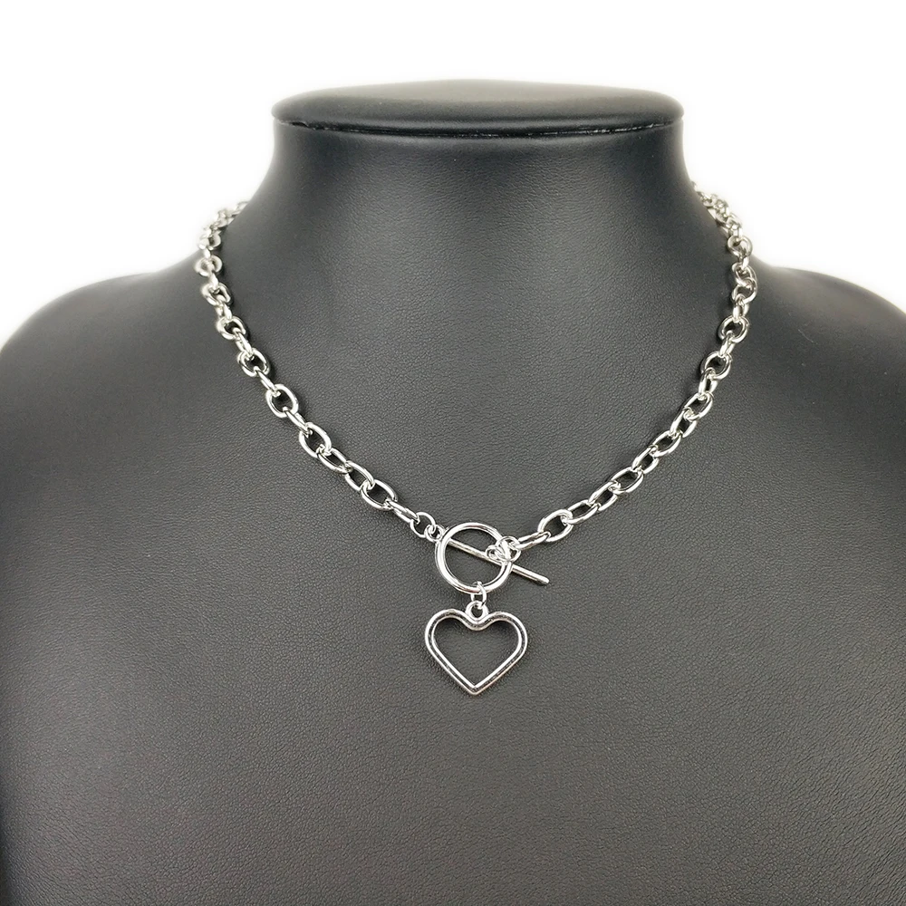Punk Fashion Heart Necklaces Link Chain Neck Pendants Collar Chunky Chain Necklace for Women Choker Necklaces Female Jewelry