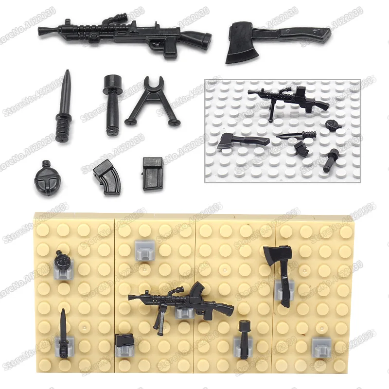 Arma de montar armas da segunda guerra mundial, inclui blocos de construção, modelo de soldado do exército, acessórios e brinquedos para presente de crianças