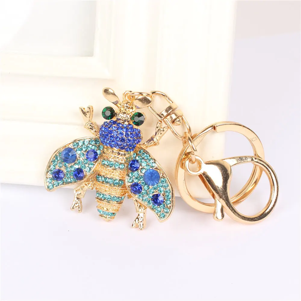 Bee Honeybee Insect Keychain Rhinestone Crystal Pendant Charm for Handbag Purse Bag Carkey Gift