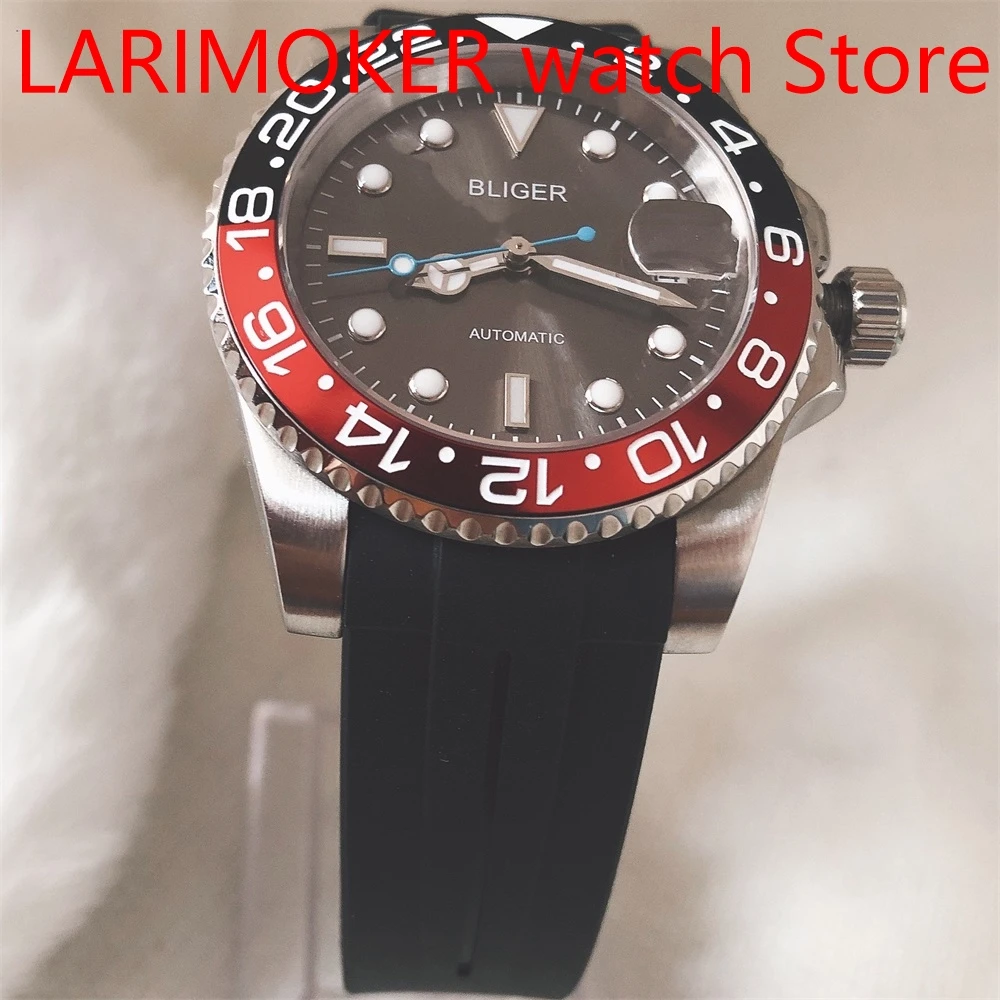 Automatic men's watch NH35/MIYOTA 8215 movement sapphire glass date black rubber strap aluminum blackred bezel