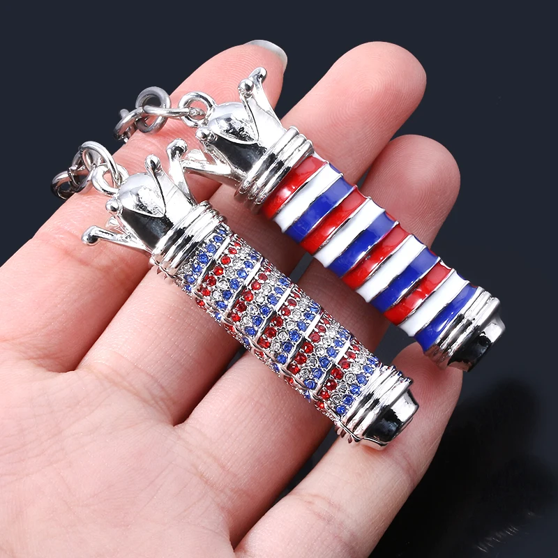 New Hairdresser Keychains Barber Shop 3D Pole Light Pendants Keyring Love Collier Pin  Jewelry Car Bag Keyring Men Lady Gift