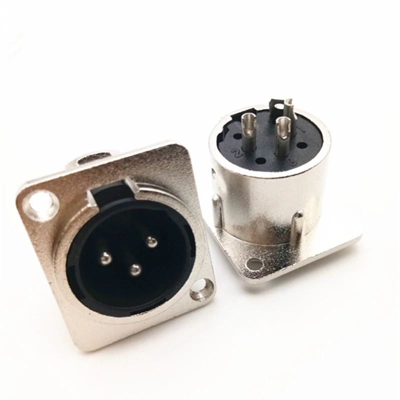 2pcs high quality 3Pin XLR Connector Male hole panel mount chassis socket, Male / Female jack plug Square Shape Metal Housing