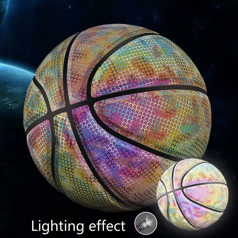 Holographic Reflection Luminous Fluorescent Basketball Rainbow Star Sky Hot Online Cool Basketball Lighting Effects Shiny Size7