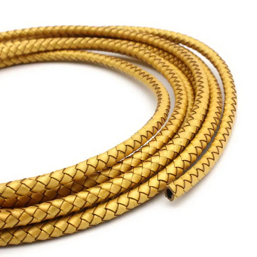 

Aaazee 1 Yard 6mm Diameter Round Gold Woven Braided Leather Bolo Cord, DIY Necklace Bracelet Jewelry Making Craft