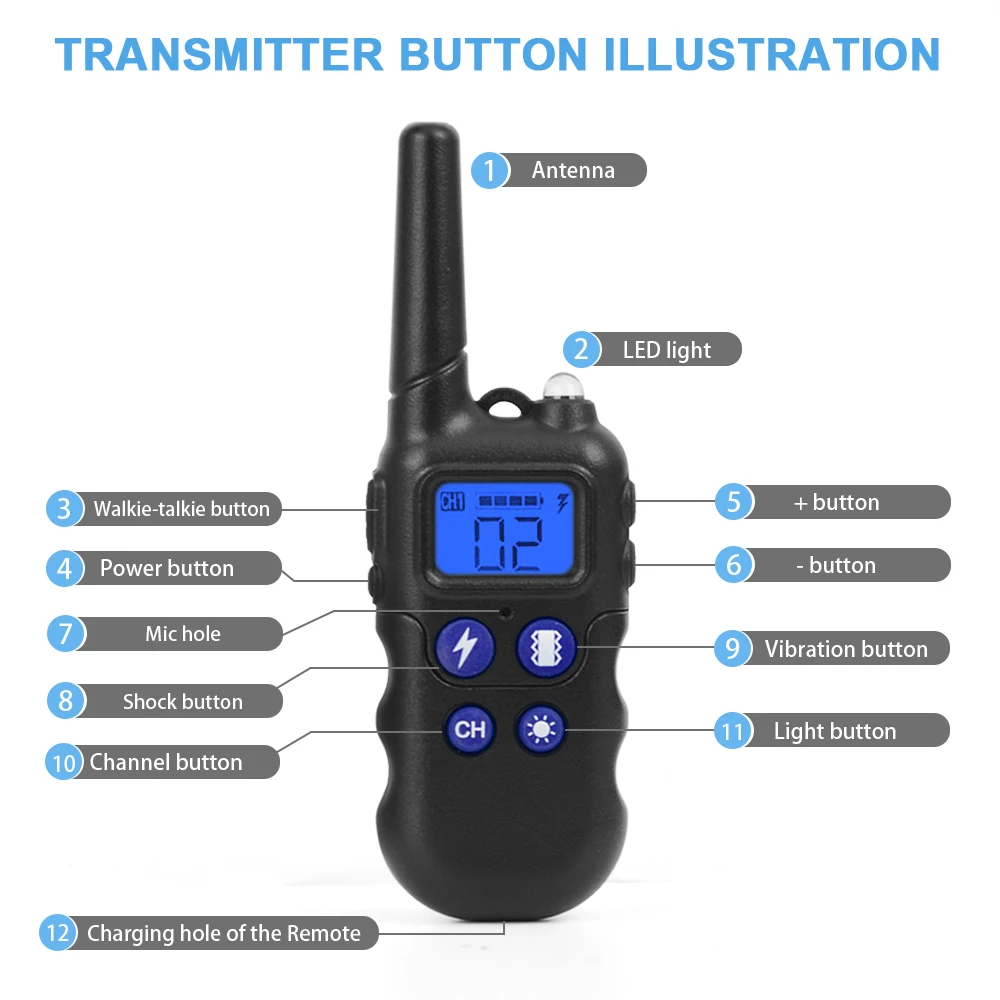 2km Dog Training Collar With Walkie-Talkie Rechargeable Dog Shock Vibration Beep Waterproof Training Collars for large small dog