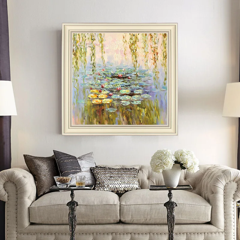 Hand-painted Oil Painting Home Wall Decoration Entrance Hallway Hallway Mural Paintings Continental Abstract Lotus Pond