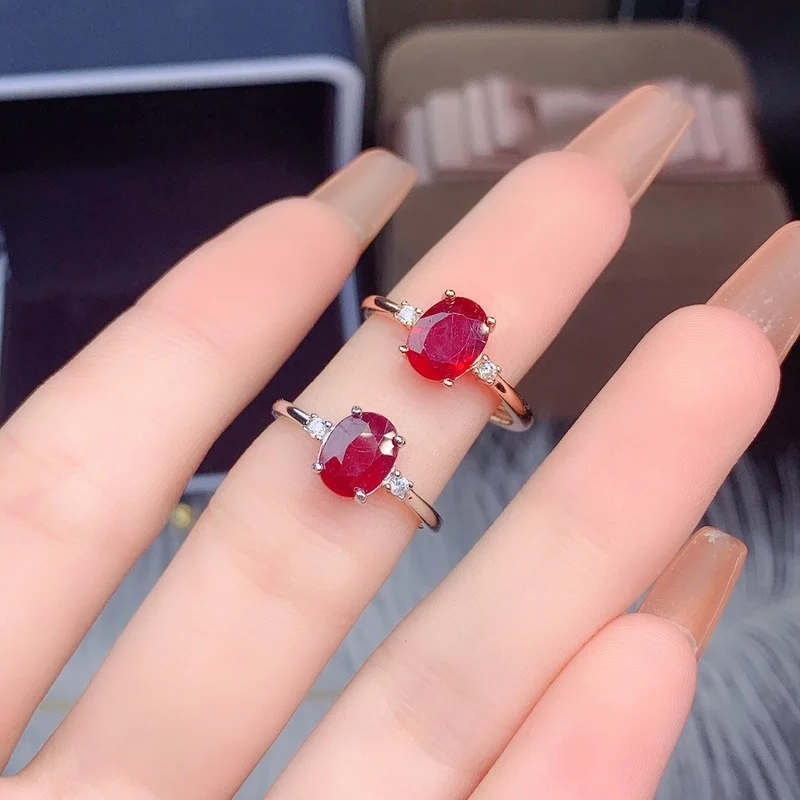 100% Natural Ruby Stone 6*8mm with925 Sterling Silver Wedding Rings for Women