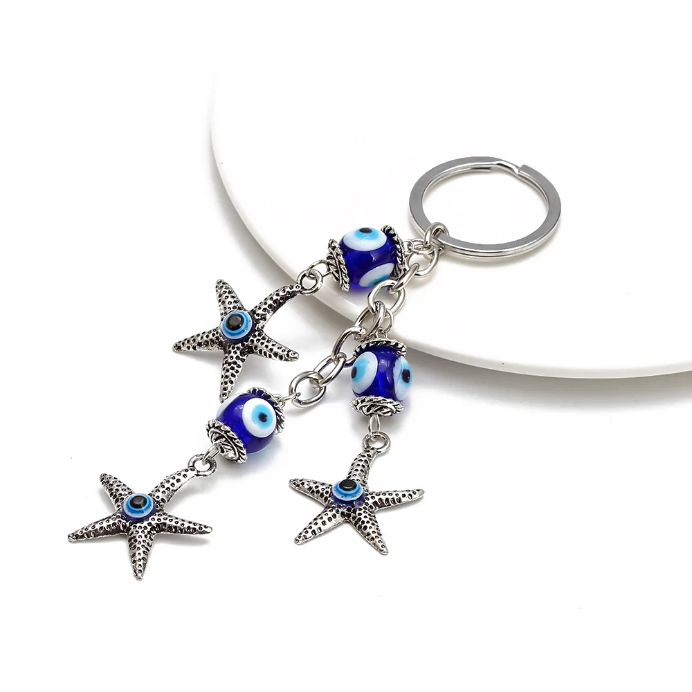 1pc Lucky Evil Eye Charms Keychain Starfish Pendent Tassel Key Chain Men Women Fashion Jewelry Car Key Chain