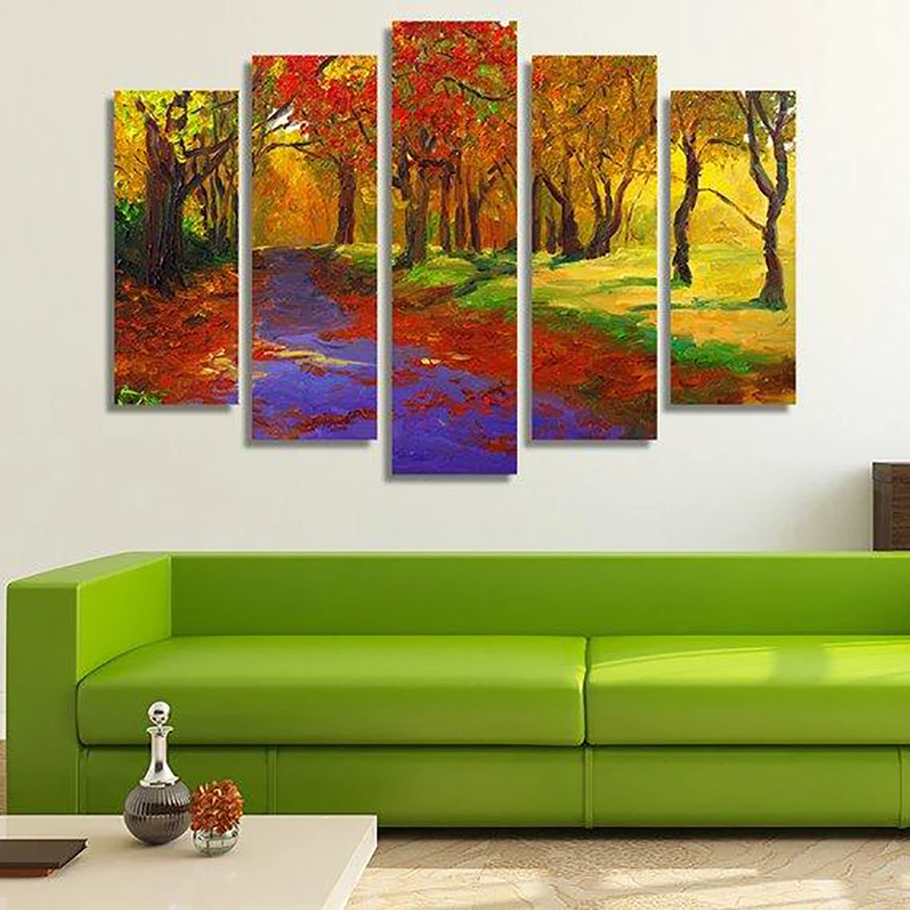 

5 Pieces Wall Art Canvas Painting Scenery Poster Colorful Forest Modern Abstract Pictures Modular Living Room Decoration Home