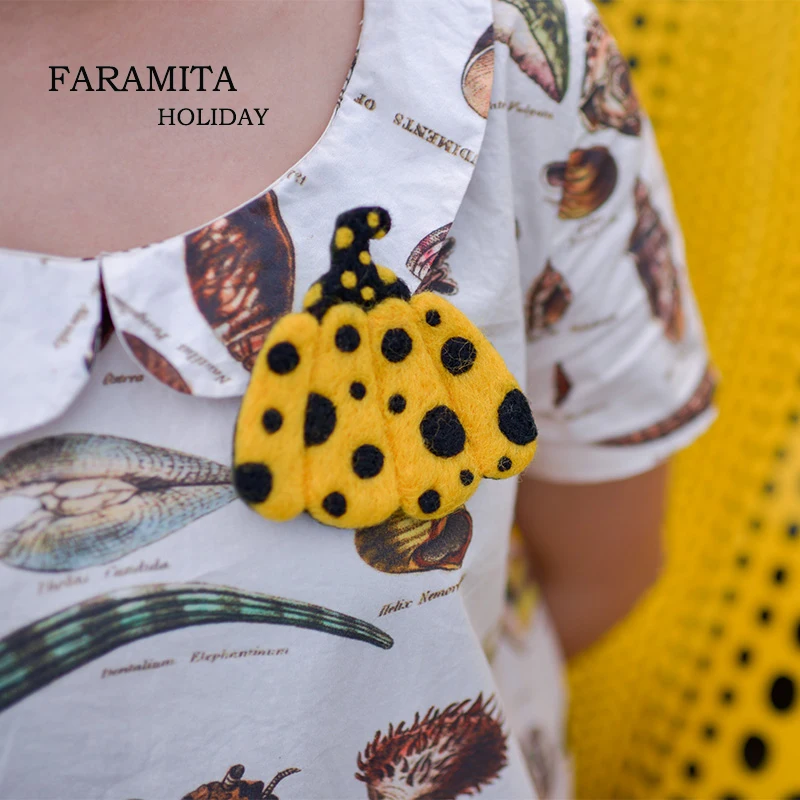 

Faramita Holiday Polka Dot Pumpkin Yayoi Kusama 100% Wool Handmade Brooches Decoration Women Girls Cute Manual Retro Brooch