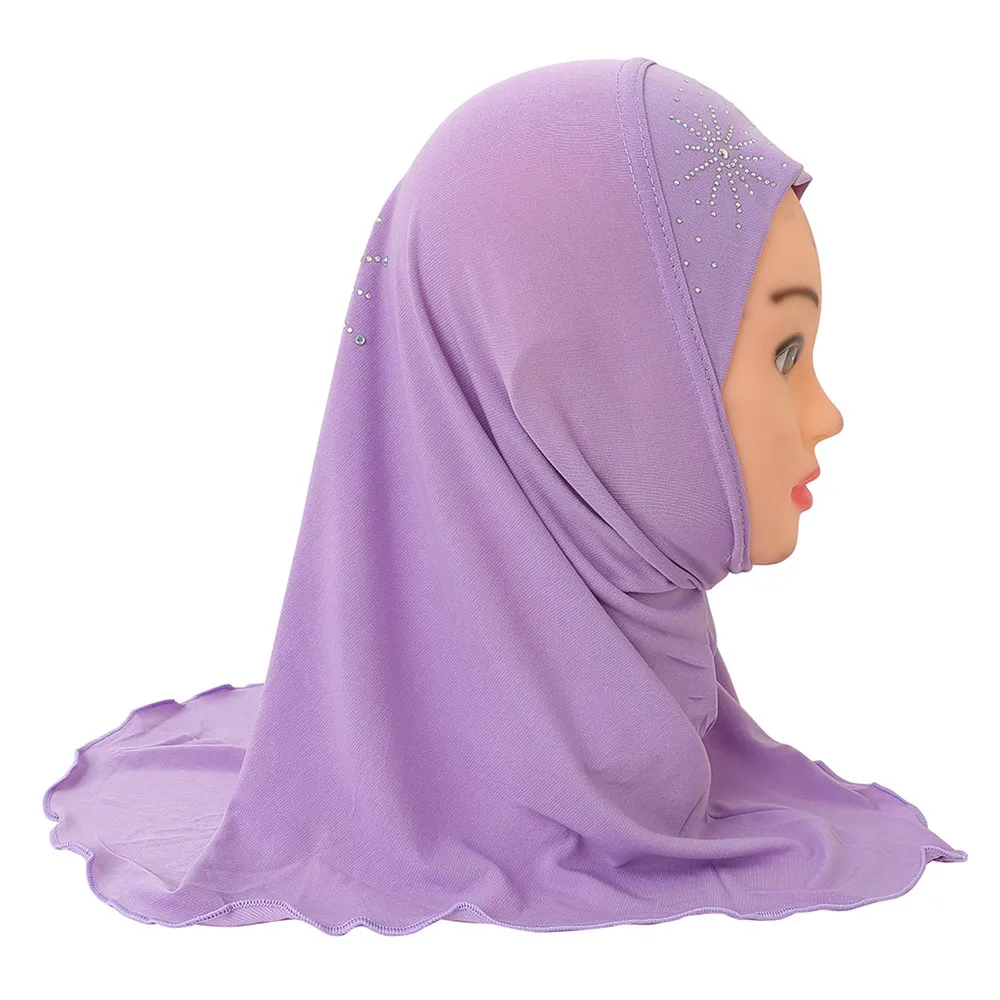 One Piece Amira dla 2-6 lat Diamonds Hijab Muslim Pull On Ready Made To Wear Scarf Instant Turban Islamic Headscarf Niqab Hat