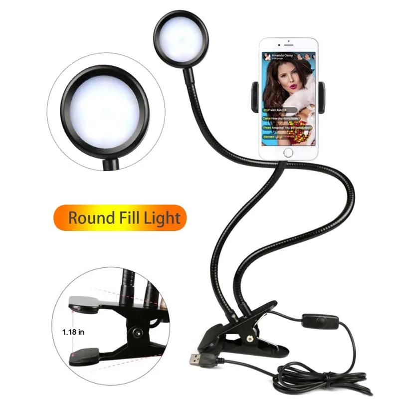 RL-05X Clip-on Round Light Reading Lights USB Book Clamp Light , Eye Protection Kids Desk Lamp, Suit for handphone Live Light