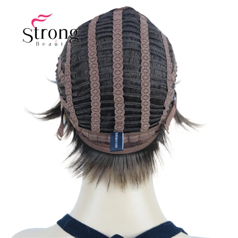 StrongBeauty-Perruque synthétique courte à couches, cheveux bruns, capuchon classique, choix de couleurs