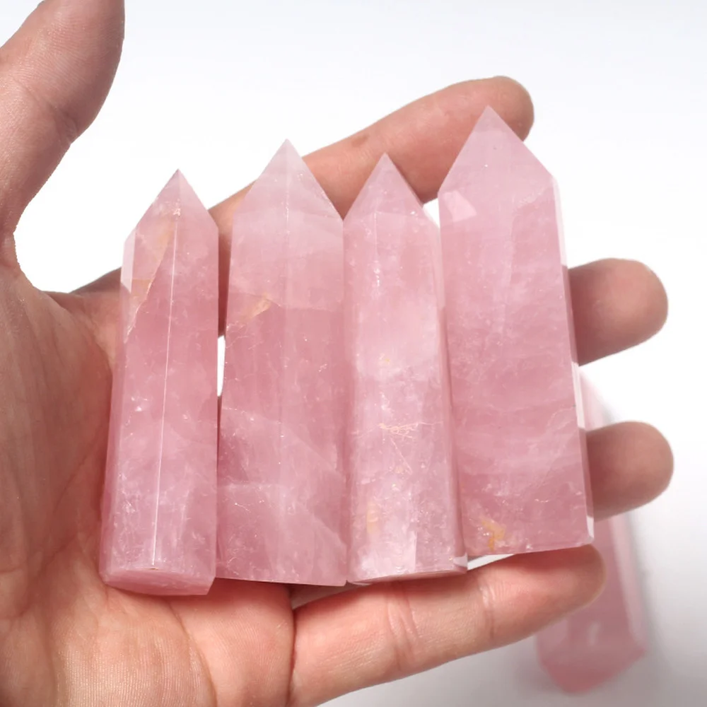 

1pc Natural Rose Quartz Pink Tower Point Crystal Hexagon Column Magic Wand Reiki Healing Stone Home Decor Gift