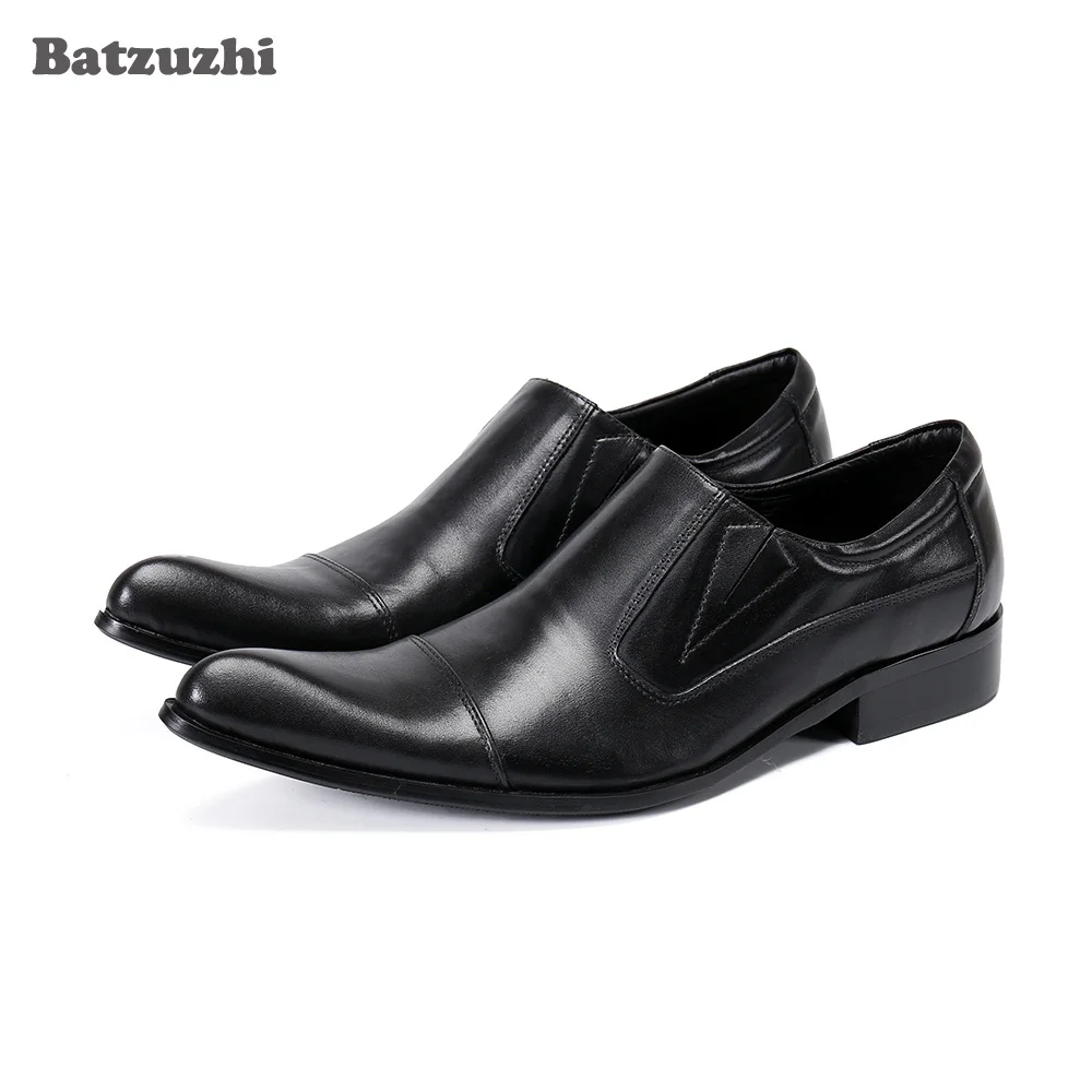 

Batzuzhi Classic Men's Leather Dress Shoes Pointed Toe Black Genuine Leather Shoes Men for Business Formal, Big Size US6-12