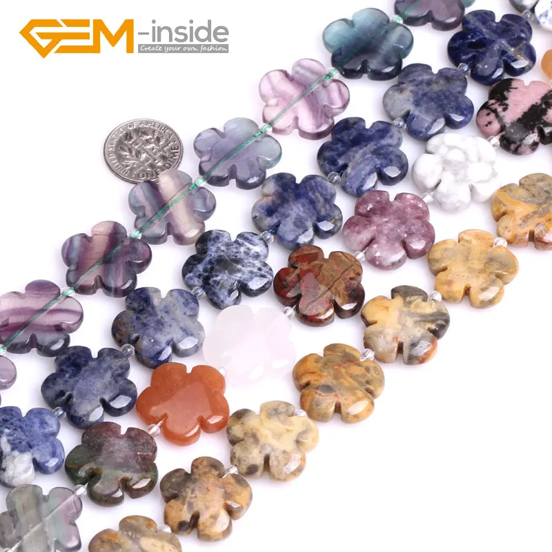 

Natural 20mm Flower Assorted Material (Pink Quartzs Jades Fluorite Jaspers Agates) Loose Beads For Jewelry Making 15" Wholesale