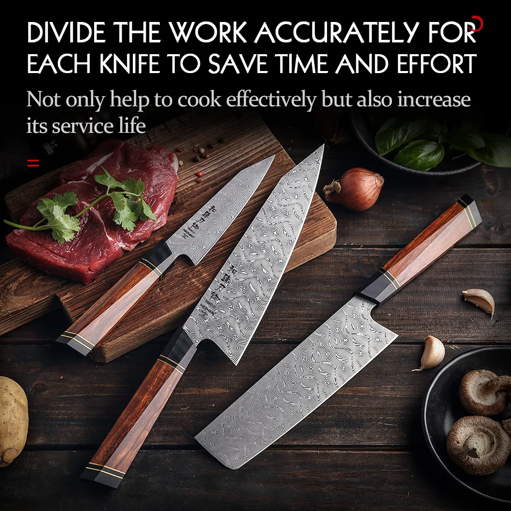 HEZHEN 1-3 Pieces Knife Set High quality North America Desert Ironwood &110 Layers Damascus Super Steel Chef Kitchen