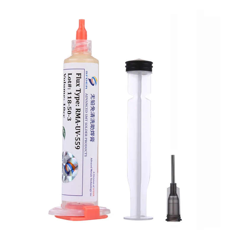 

RMA-UV-559 Lead-Free 10ML Solder Paste Flux Syringe PCB BGA No-Clean Welding Advanced Oil Flux Grease Soldering Repair Tool