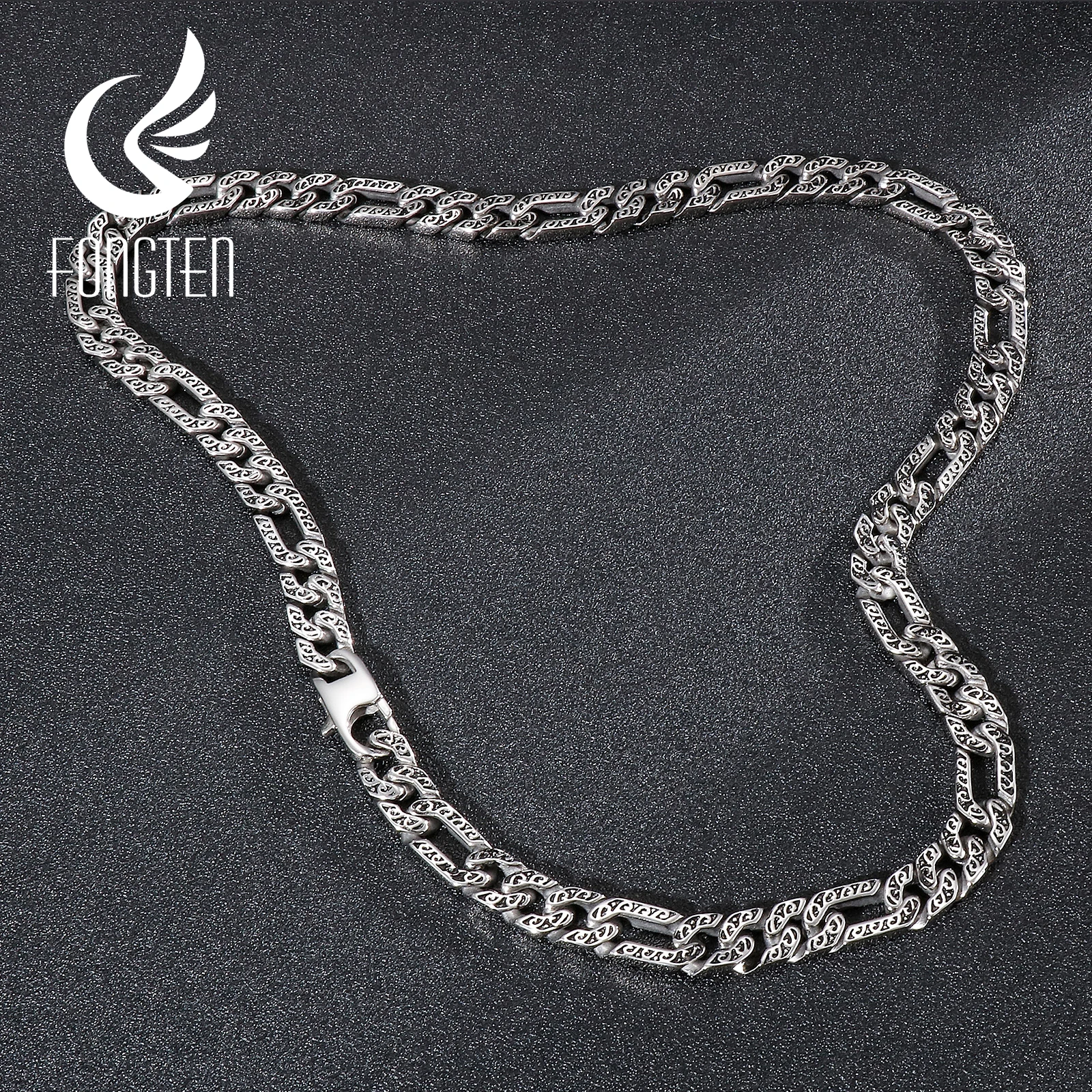 Fongten 10mm Figaro Chain Men Necklace Stainless Steel Cuban Chain Charm Choker Necklace Male Silver Color Heavy Jewelry