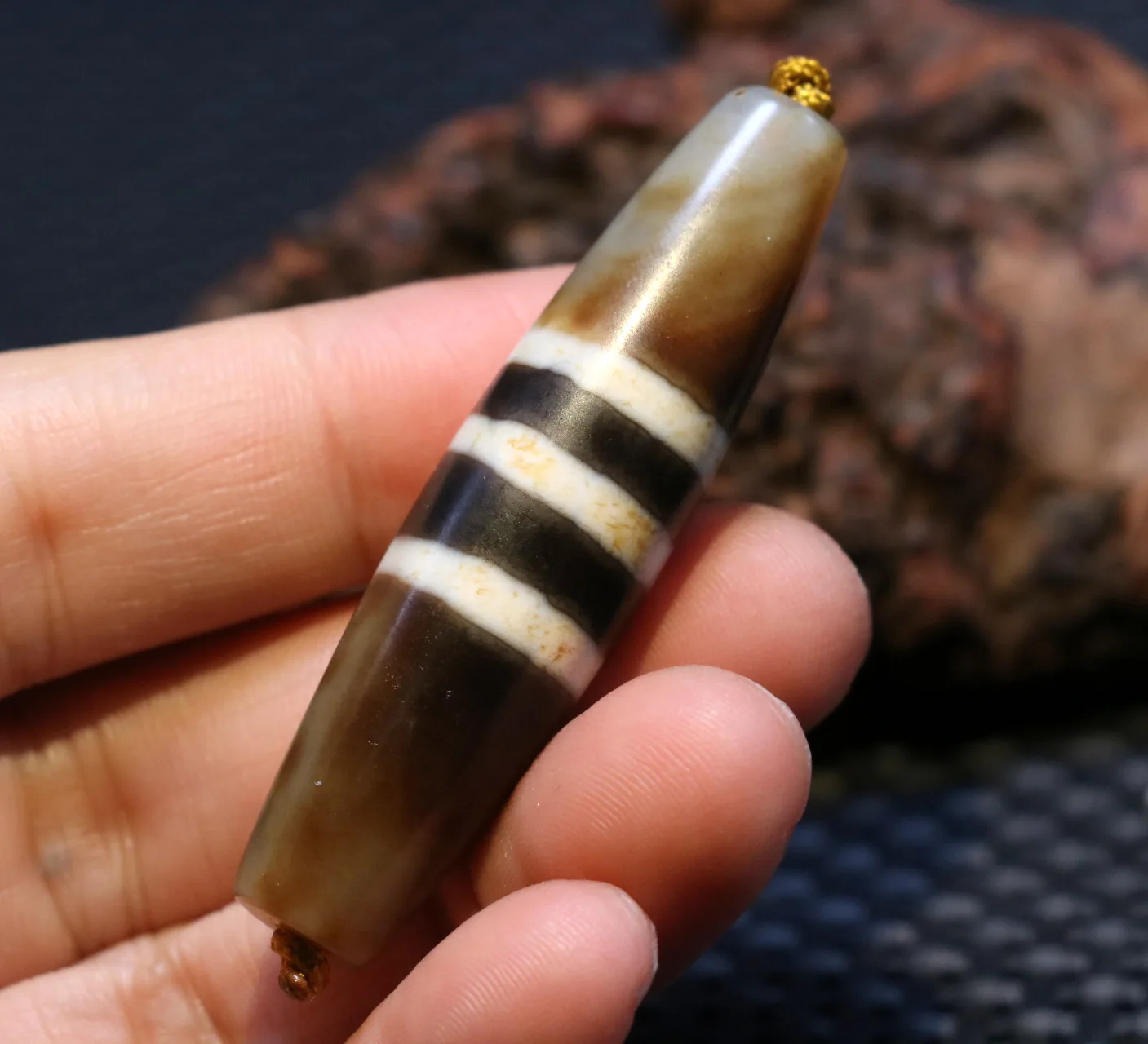 

Big Treasure Energy Tibetan Top Old Agate 3 Line Healer Medicine dZi Bead Amulet Pendant 60MM Timestown UPD2126A1